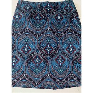 TALBOTS Lined Paisley A-Line Pencil Womens 10 Skirt‎ Jewel Colors Brushed Cotton